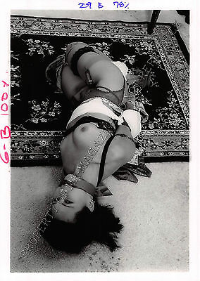 Adult 1990s B&W Photo 5x7 Bondage Beautiful Brunette Bound Tied Up 85NG