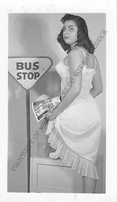 Adult B&W Photo 1940s/50s 2.5x4 Beautiful Brunette Clothed Seductive Pose 263MG