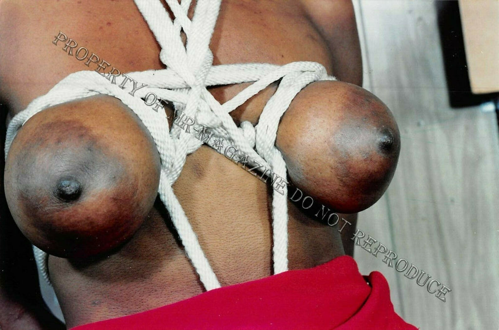 Adult Color Photo 4x6 Bondage Sexy Big Nipple Ebony Bound Dominated Tied Up 11FQ