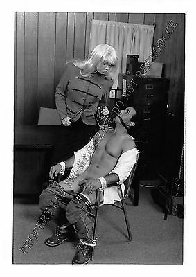Adult 1990s B&W Photo 5x7 Bondage Beautiful Blonde Whipping Bound Man 197NT
