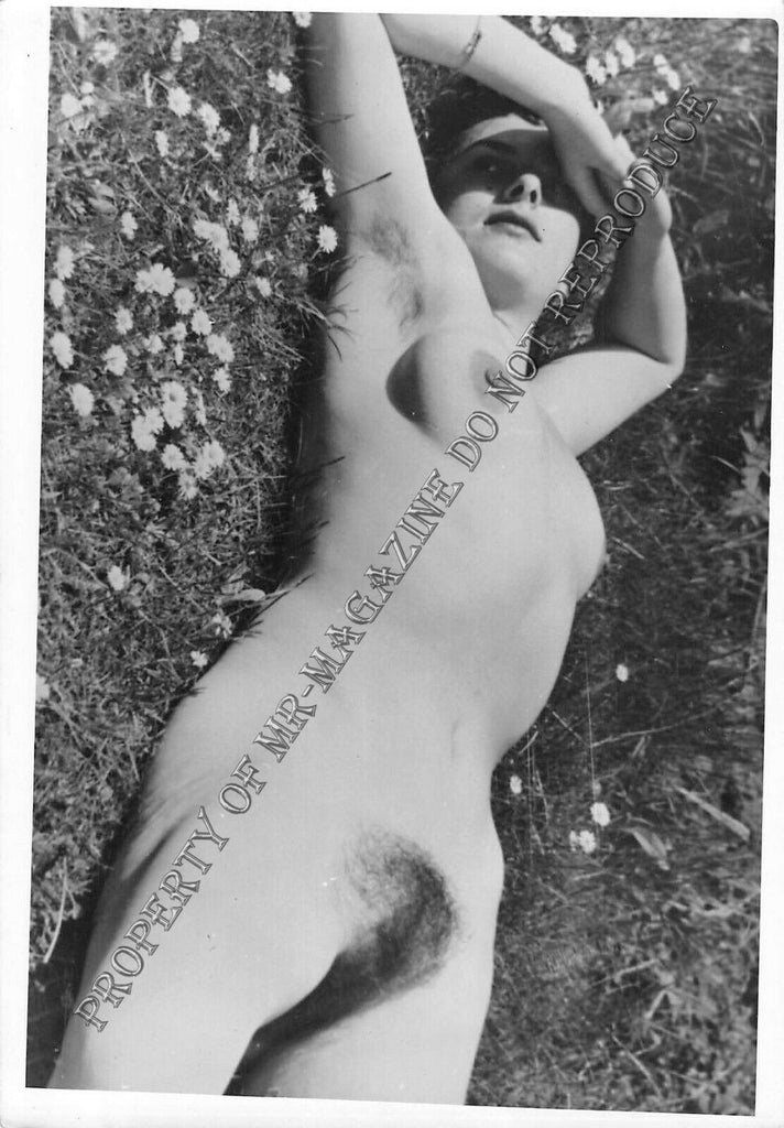 Adult Vintage 1950s B&W Photo 4x6 Sexy Brunette Naked Outdoors Hairy Erotic 5FE