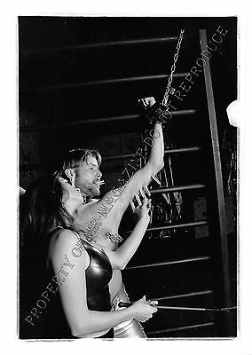 Adult 1990s B&W Photo 5x7 Bondage Beautiful Brunette Clamping Bound Man 20NA