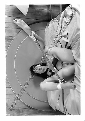 Adult 1990s B&W Photo 5x7 Bondage Beautiful Brunette Bound Tied UP on Bed 48NG
