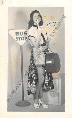 Adult B&W Photo 1940s/50s 2.5x4 Beautiful Brunette Clothed Seductive Pose 260MG