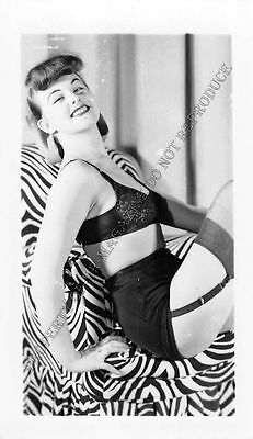Adult B&W Photo 1940s/50s 2.5x4" Beautiful Brunette Posing in Sexy Lingerie 32MF