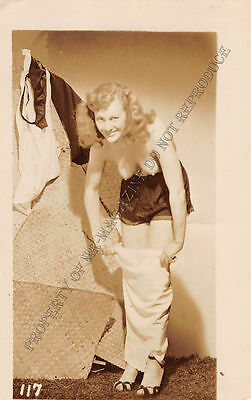 Adult B&W Photo 1940s/50s 2.5x4 Beautiful Blonde Seductively Undressing 263MH