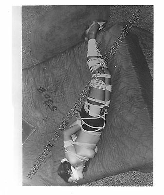 Vintage Adult B&W Photo 4x5 Bondage Beautiful Brunette Tied Up on Couch 137MD