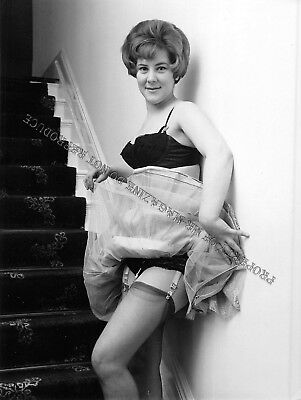 1950s Pin-Up B&W Risque Photo 8.5"x6.5" Brunette in Lingerie Posing Sexy 18FB
