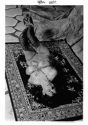 Adult 1990s B&W Photo 5x7 Bondage MILF Ashley Renee Chained Bound on Floor 23NE