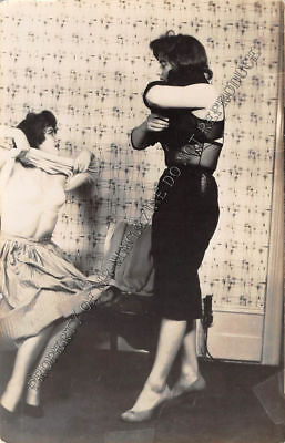Adult Vintage B&W Photo 2.5x4 Sexy Pin Up Lesbians Undressing Strip Tease 1HR