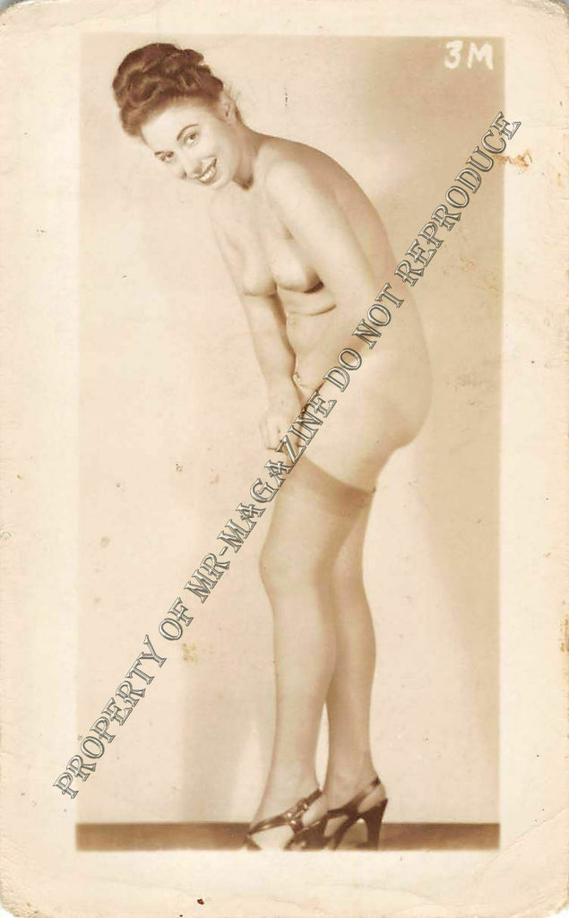 Adult Vintage 1950s B&W Photo 2.5x4 Sexy Brunette Pin Up Model Nude 57FG