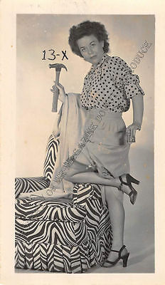 Adult B&W Photo 1940s/50s 2.5x4 Beautiful Brunette Clothed Seductive Pose 275MG
