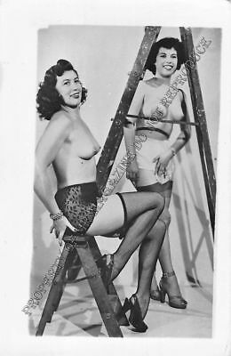 Adult Vintage B&W Photo 2.5x4 Sexy Pin Up Lesbians Undressing Strip Tease 11HR
