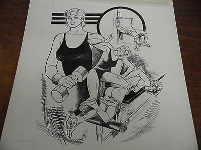 Original Adult Comic Art 19x15" Exercise Weightlifting Bodybuilding Spank Andov