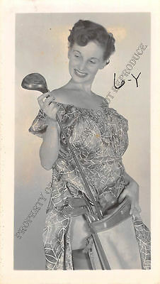 Adult B&W Photo 1940s/50s 2.5x4 Beautiful Brunette Clothed Seductive Pose 247MG