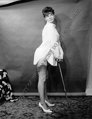 1950s Pin-Up B&W Risque Photo 8.5"x6.5" Brunette Long Legs Stockings Sexy 268FB