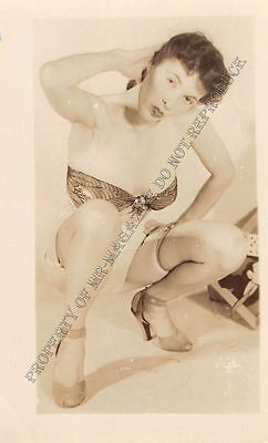 Adult B&W Photo 1940s/50s 2.5x4 Beautiful Brunette Seductive in Lingerie 142MH