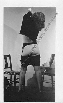 Adult B&W Photo 1940s/50s 2.5x4 Beautiful Brunette Undressing Vintage 121MF