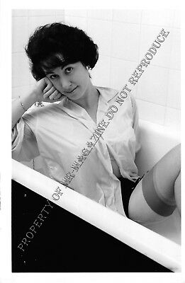 1950s Pin-Up B&W Risque Photo 6.5"x4" Beautiful Brunette Posing in Lingerie 18FC