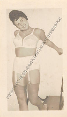 Adult B&W Photo 1940s/50s 2.5x4" Beautiful Brunette Posing in Sexy Lingerie 30MF