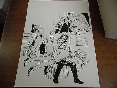 Original Adult Comic Art Where Theres Smoke Spanking Art 19x14" w/COA