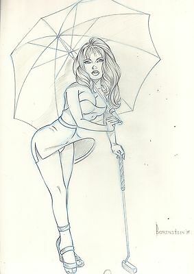 18x12" Female Playing Gold Upskirt Borenstein '98 Drawing