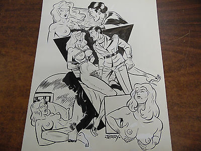 Original Adult Comic Art 14x11" Bondage Art by TERRY comic book style