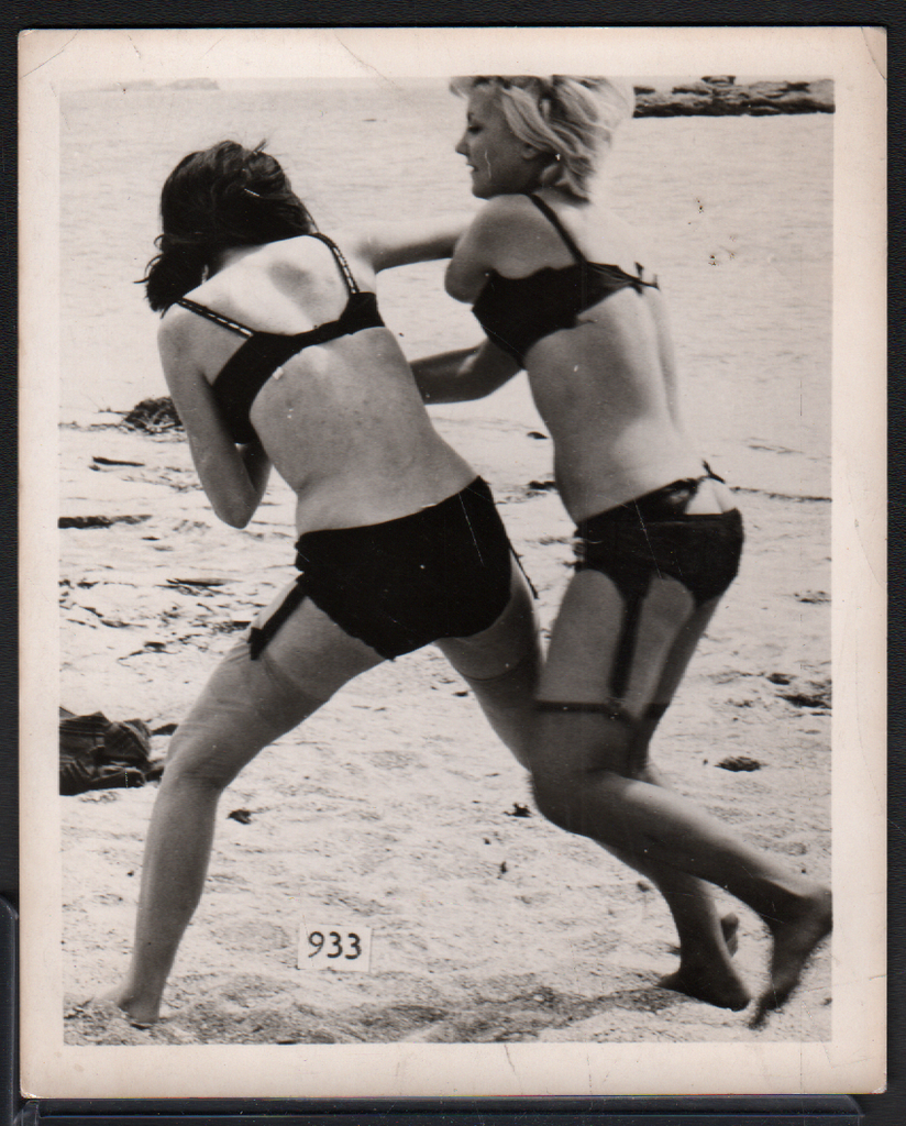 1950s Pinup B&W Risque Photo 4"x5" Women Wrestling Sexy Cheesecake AB69