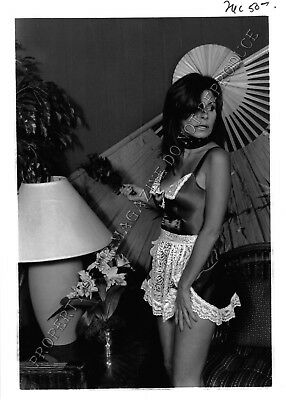 Adult Photo 1990s B&W 5x7 Bondage Queen Ashley Renee in Maid Outfit Dusting 97WE