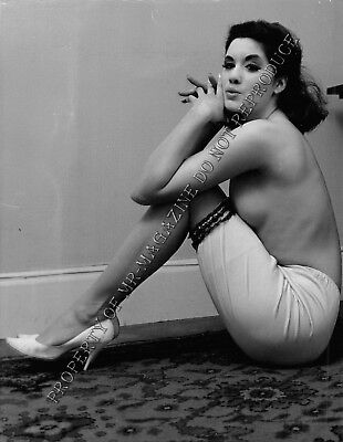 1950s Pin-Up B&W Risque Photo 8.5"x6.5" Brunette Sexy Lingerie Near Nude 291FB