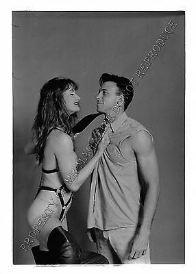Adult 1990s B&W Photo 5x7 Bondage Beautiful Brunette Dominating Bound Man 267NT