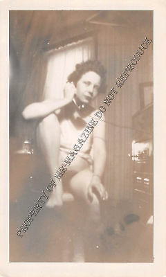 Adult Vintage B&W Photo 2.5x4 Beautiful Brunette Undressing Strip Tease 145HV