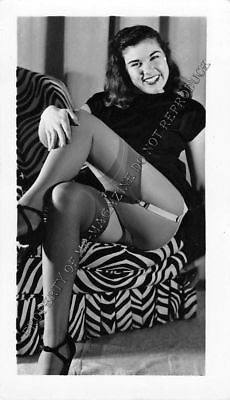 Adult Vintage B&W Photo 2.5x4 Beautiful Brunette Undressing Strip Tease 138HV