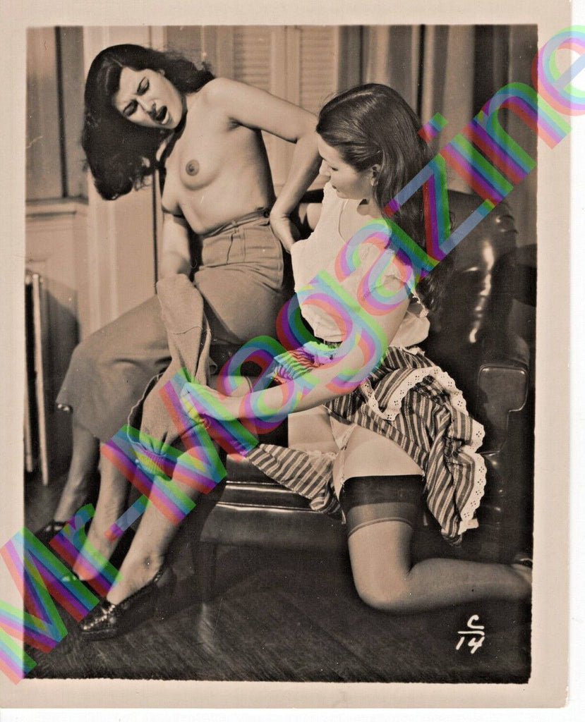 Vintage B&W Risque Pinup 4" x 5" Two Sexy Brunettes Cheesecake BL68