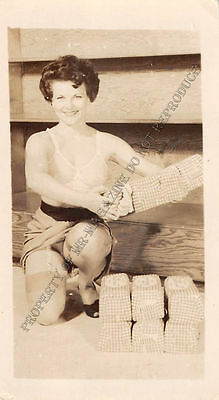 Adult B&W Photo 1940s/50s 2.5x4 Beautiful Brunette Seductive in Lingerie 146MH