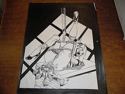 Original Adult Comic Art Bondage Art by Spaz 1984 19x14" w/COA