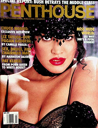 Penthouse Magazine Miss Nude World/ Chuck Norris/ Liz Taylor/ Bush Betrays Middle Class March 1992