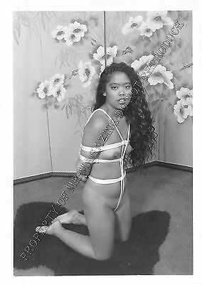 Adult 1990s B&W Photo 5x7 Bondage Beautiful Asian Tied Up with Rope 55JV