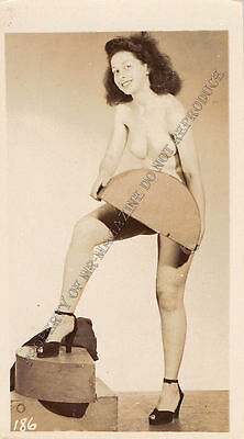 Adult B&W Photo 1940s/50s 2.5x4 Beautiful Brunette Posing Nude Pin Up 197MG