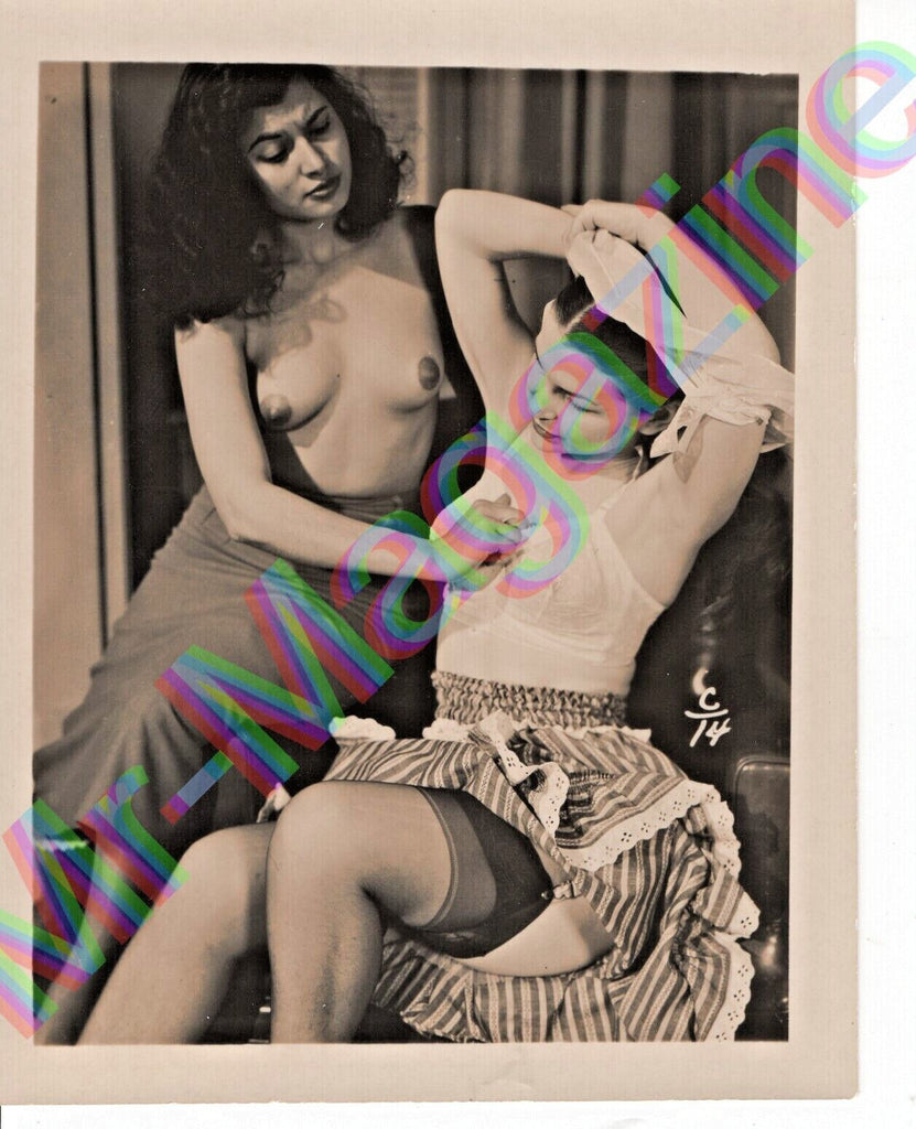 Vintage B&W Risque Pinup 4" x 5" Two Sexy Brunettes Cheesecake BL69