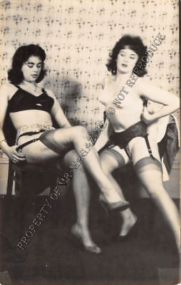 Adult Vintage B&W Photo 2.5x4 Sexy Pin Up Lesbians Undressing Strip Tease 39HR