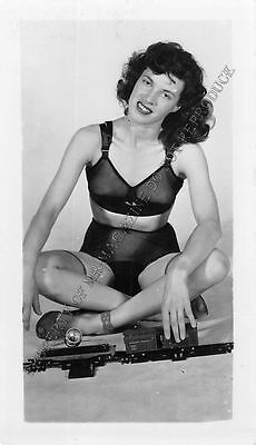Adult B&W Photo 1940s/50s 2.5x4" Beautiful Brunette Posing in Sexy Lingerie 28MF