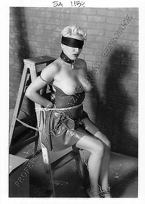 Adult 1990s B&W Photo 5x7 Bondage Beautiful Busty Blonde Tied To Ladder 58PE