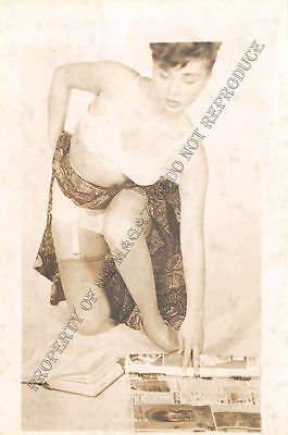 Adult B&W Photo 1940s/50s 2.5x4" Beautiful Brunette Posing in Sexy Lingerie 22MF