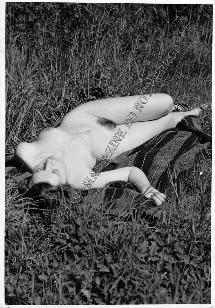 Adult Vintage 1950s B&W Photo 4x6 Sexy Brunette Nude Outdoors Hairy Bush 252FF