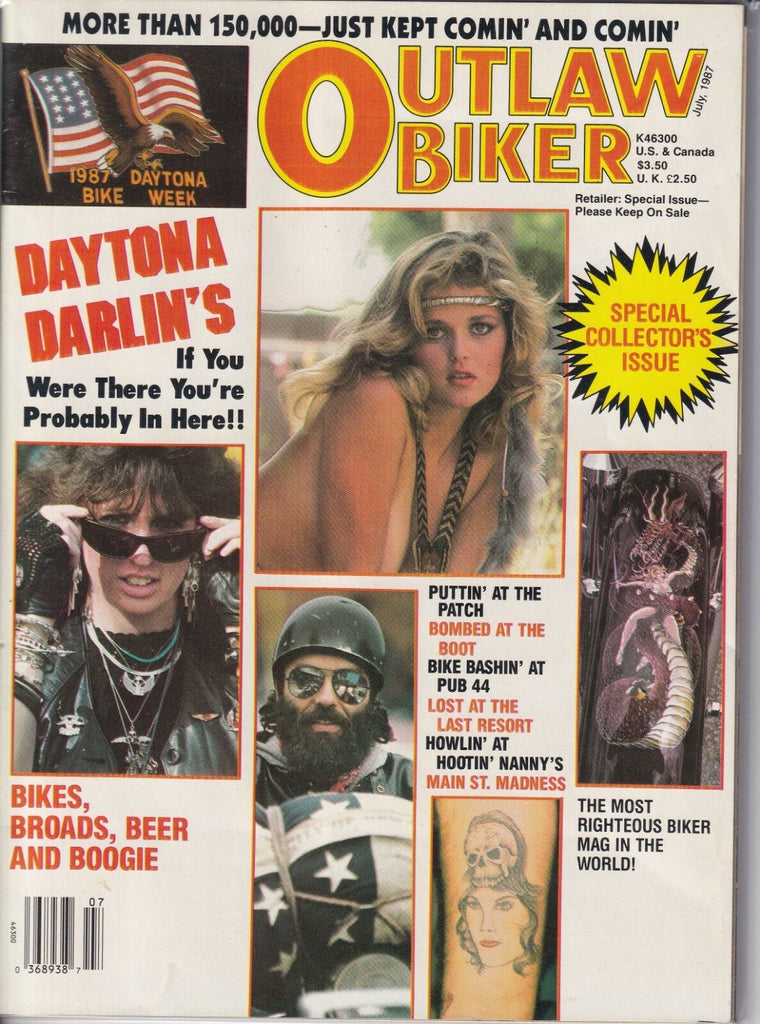 Outlaw Biker Magazine Daytona Darlin's July 1987 013019REP