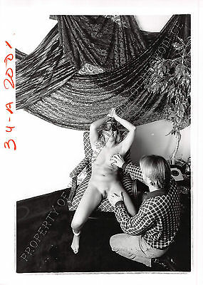 Adult 1990s B&W Photo 5x7 Bondage Beautiful Blonde Bound Down & Tickled 78NA