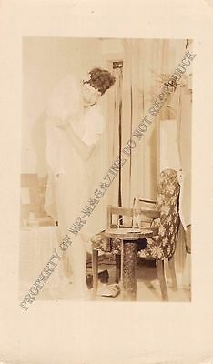 Adult B&W Photo 1940s/50s 2.5x4 Beautiful Brunette Undressing Vintage 126MF