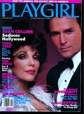 PLAYGIRL MAGAZINE, issue dated September 1985: Joan Collins cover; Annual BEST BUNS; Price of a kept man