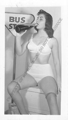 Adult B&W Photo 1940s/50s 2.5x4 Beautiful Brunette Seductive in Lingerie 124MH
